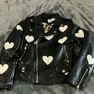 Lola & the Boys faux leather hearts jacket girls size 10.